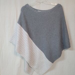 J. Jill Asymmetric Two-Tone Gray Women's Sweater Poncho Cable Knit, OS Cozy